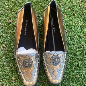Bellini Metallic Gold Embellished Loafers